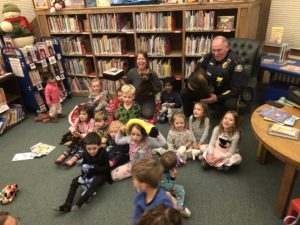 Kids and Vergennes Police Chief at PJ Story Hour
