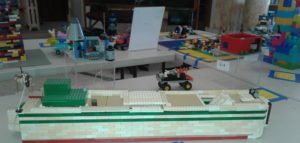 Lego compositions on a table.